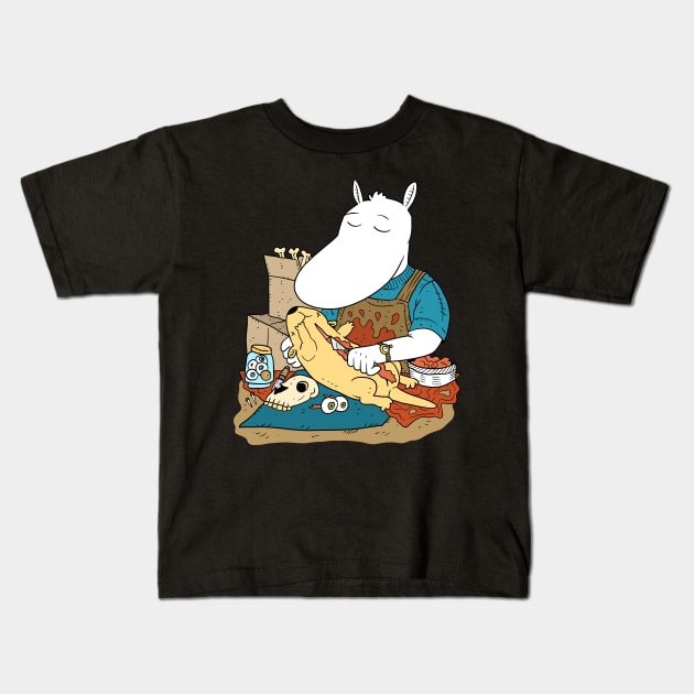 cute character doing taxidermy. Kids T-Shirt by JJadx